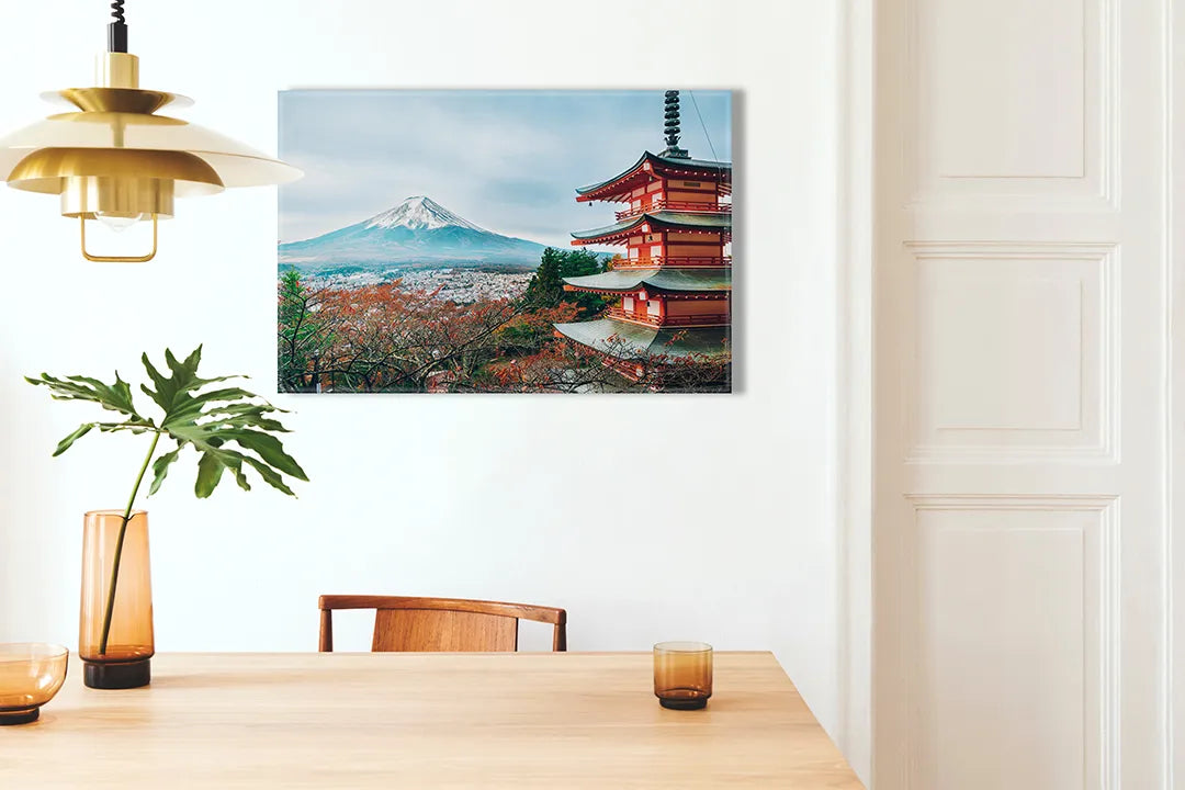 Kurkborden op canvas met japanse pagode met mount fuji – formaat 100 × 70 cm