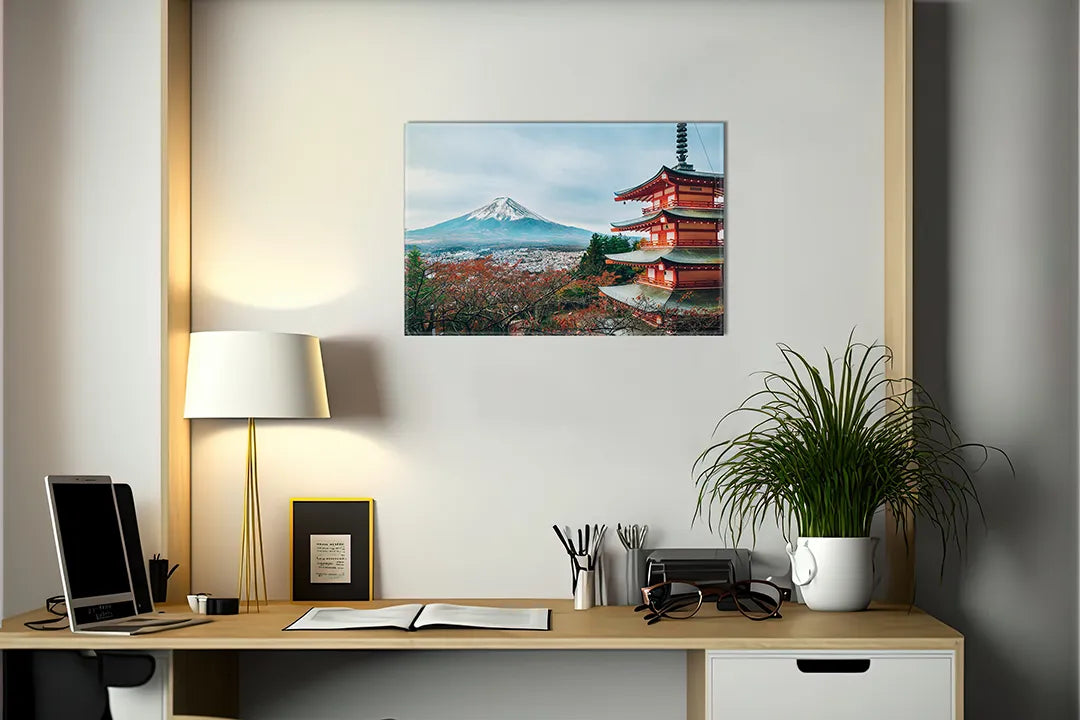Kurkborden op canvas met japanse pagode met mount fuji – formaat 140 × 100 cm