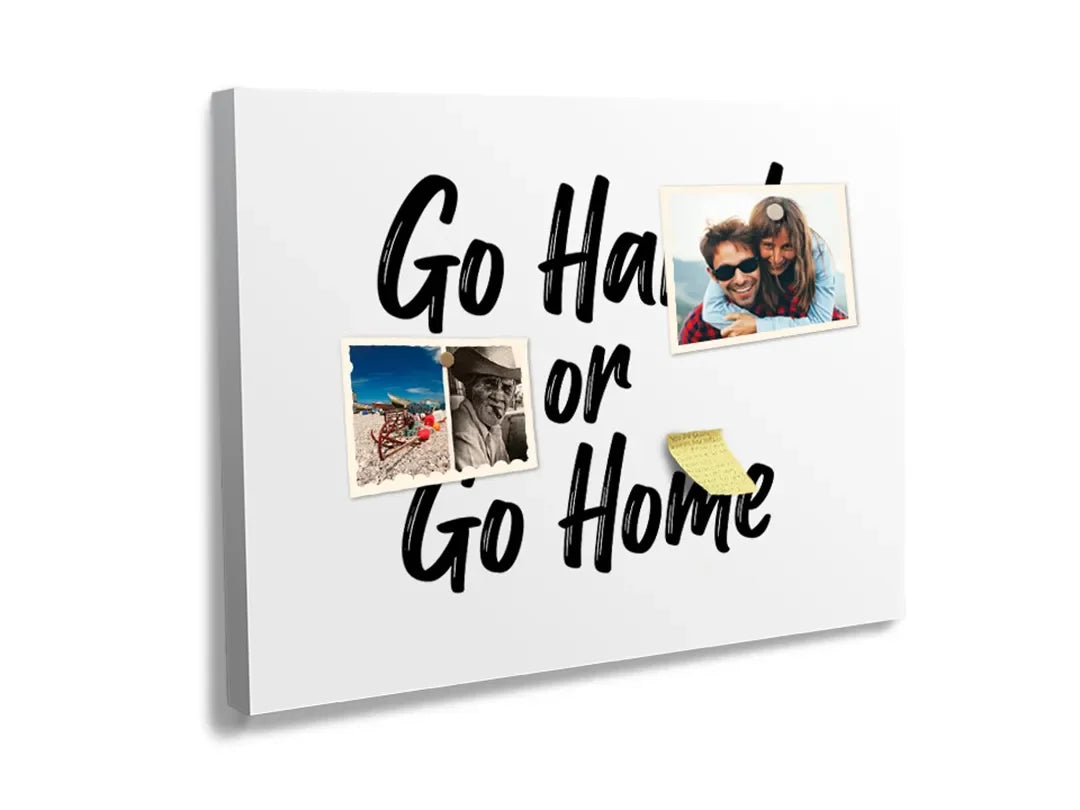 Kurkborden op canvas met quote ga hard of ga naar huis – formaat 60 × 40 cm