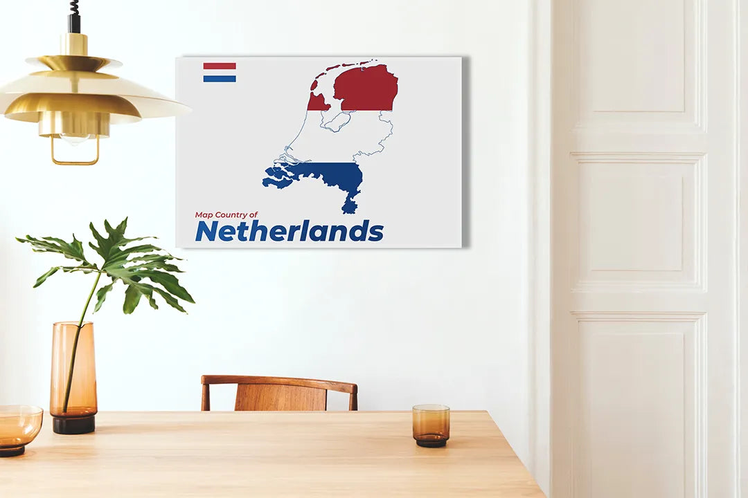 Kurkborden op canvas met kaart van nederland met vlagkleuren – formaat 100 × 70 cm