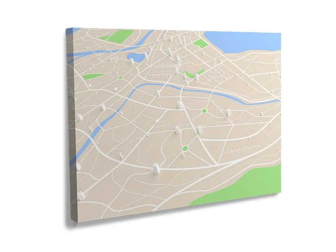 Kurkborden op canvas met minimalistische stadskaart – formaat 120 × 80 cm