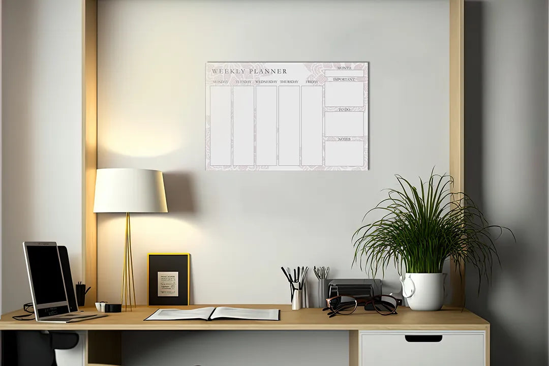 Kurkborden op canvas met pastelkleurige weekplanner – formaat 140 × 100 cm