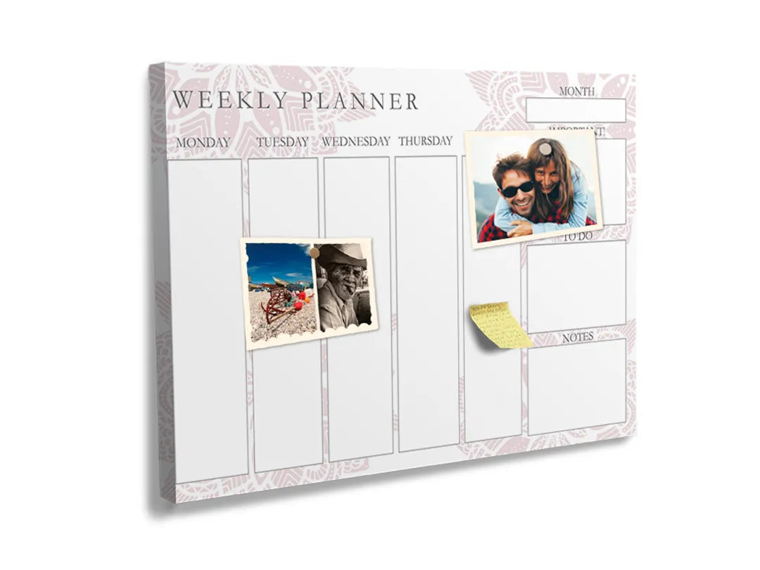 Kurkborden op canvas met pastelkleurige weekplanner – formaat 60 × 40 cm
