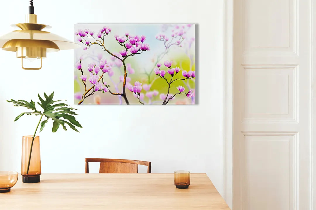Kurkborden op canvas met roze lentebloesem – formaat 100 × 70 cm