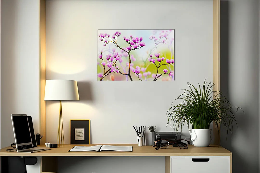 Kurkborden op canvas met roze lentebloesem – formaat 140 × 100 cm