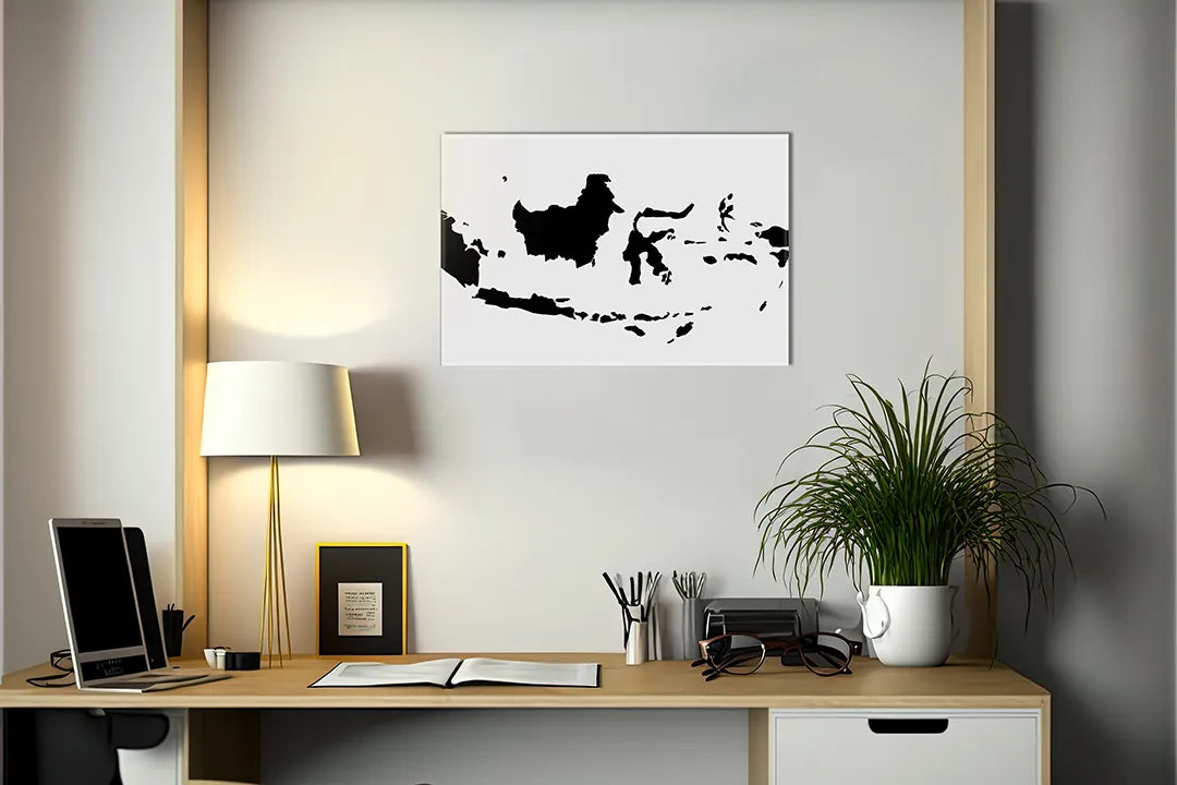 Kurkborden op canvas met silhouetkaart van indonesië – formaat 140 × 100 cm