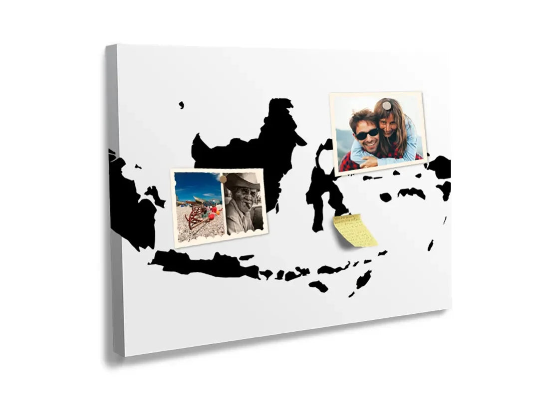 Kurkborden op canvas met silhouetkaart van indonesië – formaat 60 × 40 cm