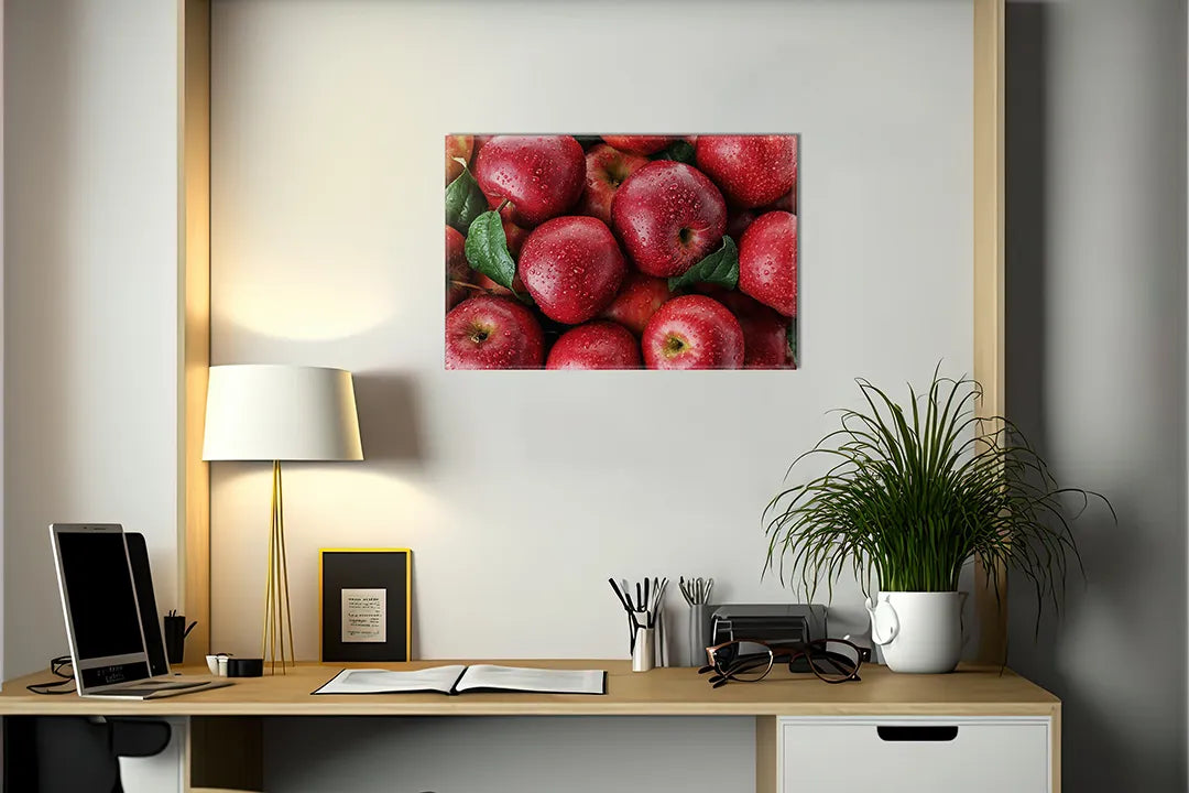 Kurkborden op canvas met rode appels in close-up – formaat 140 × 100 cm