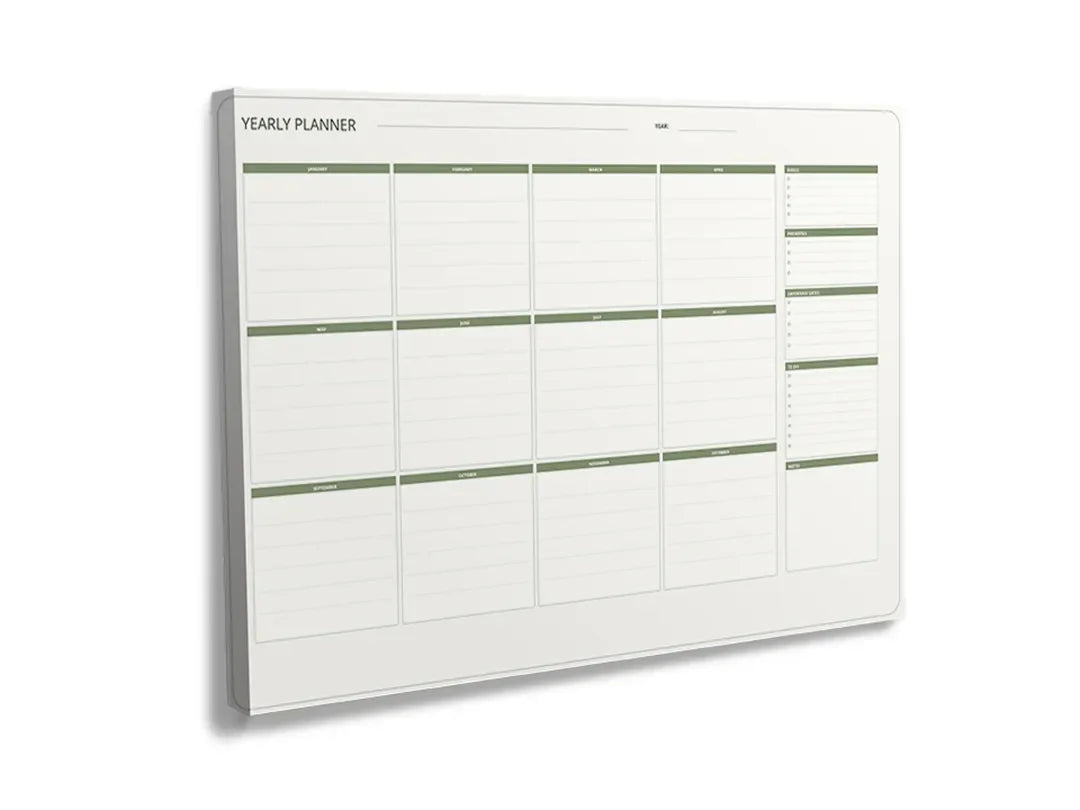 Kurkborden op canvas met jaarplanner met brede notitiekolom – formaat 120 × 80 cm