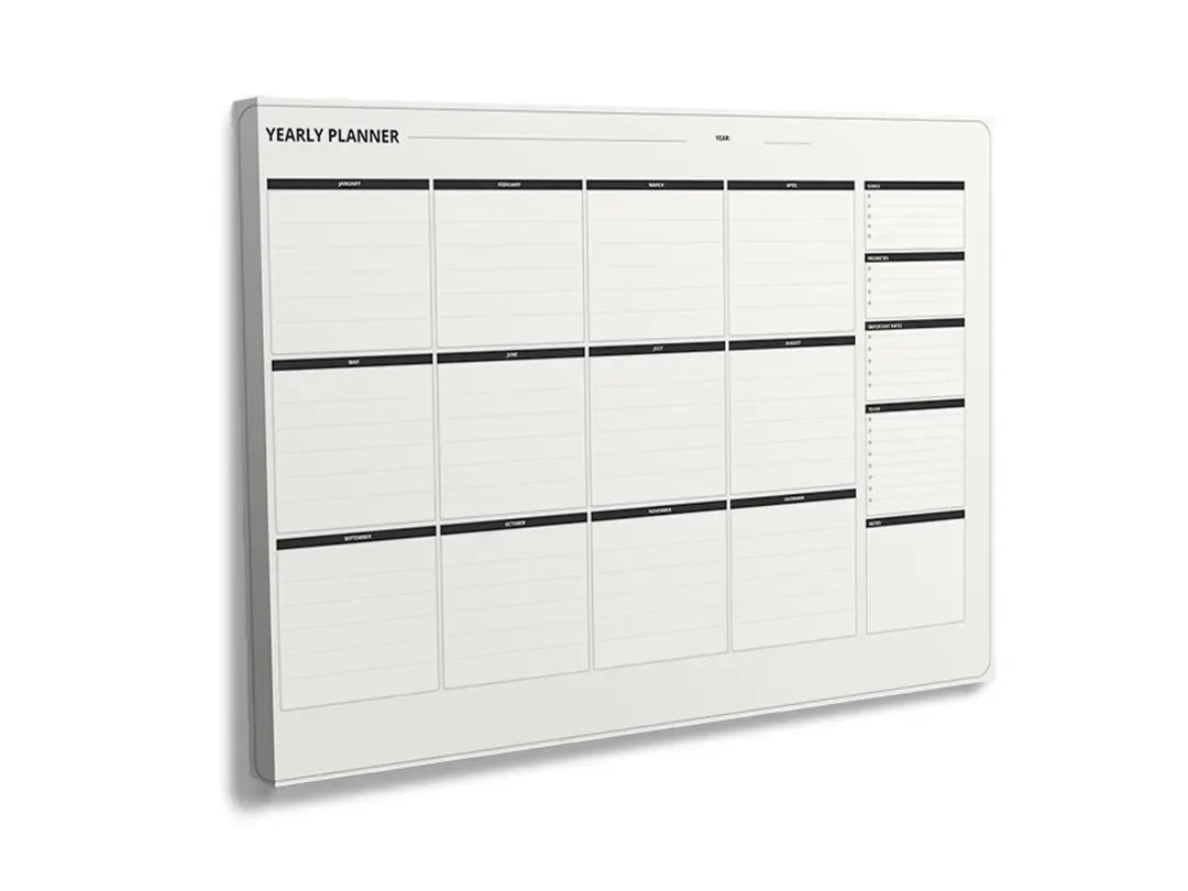 Kurkborden op canvas met jaarplanner met zwarte lijnen – formaat 120 × 80 cm