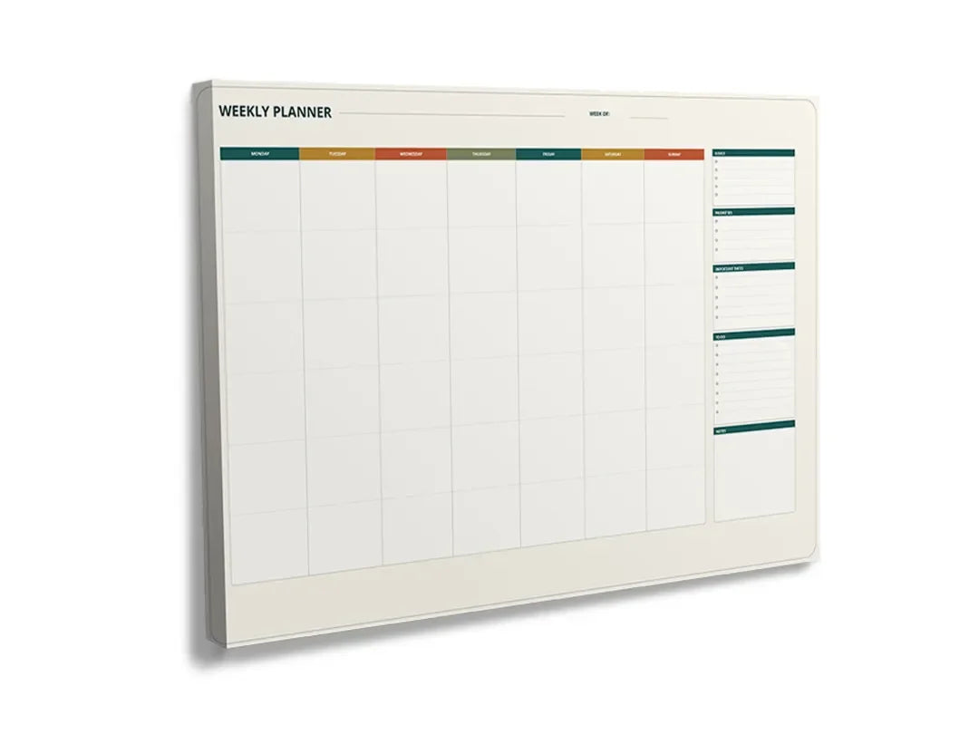 Kurkborden op canvas met jaarplanner met gekleurde maanden – formaat 120 × 80 cm