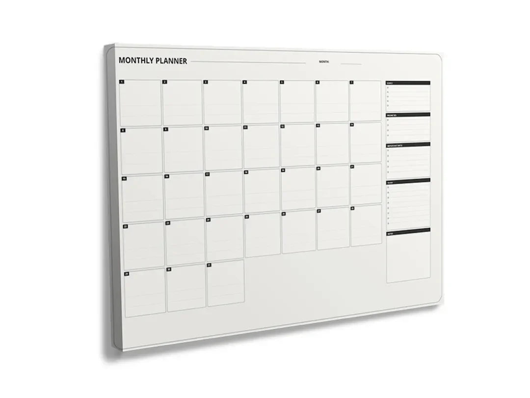 Kurkborden op canvas met maandplanner met donkere accenten – formaat 120 × 80 cm