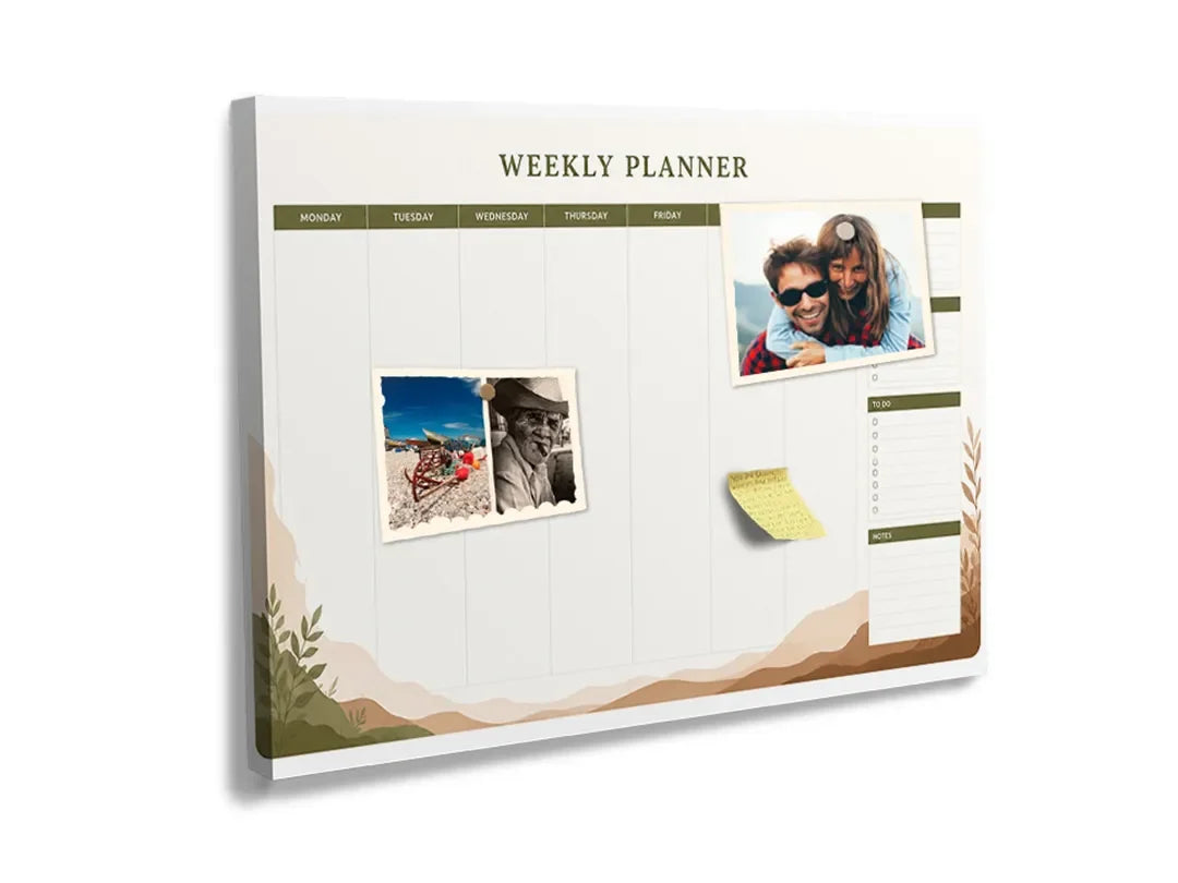 Kurkborden op canvas met weekplanner met botanische hoek – formaat 60 × 40 cm