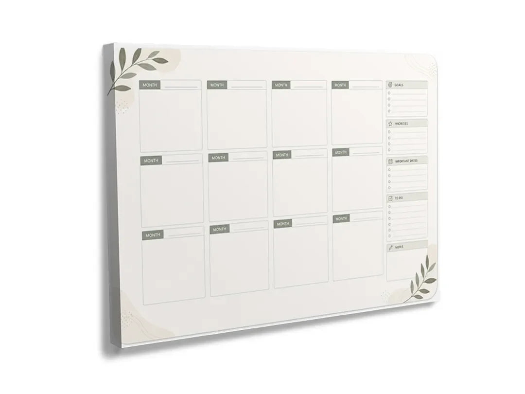 Kurkborden op canvas met minimalistische maandplanner – formaat 120 × 80 cm