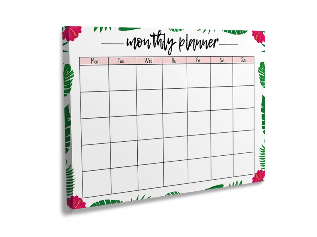 Kurkborden op canvas met botanische maandplanner – formaat 120 × 80 cm