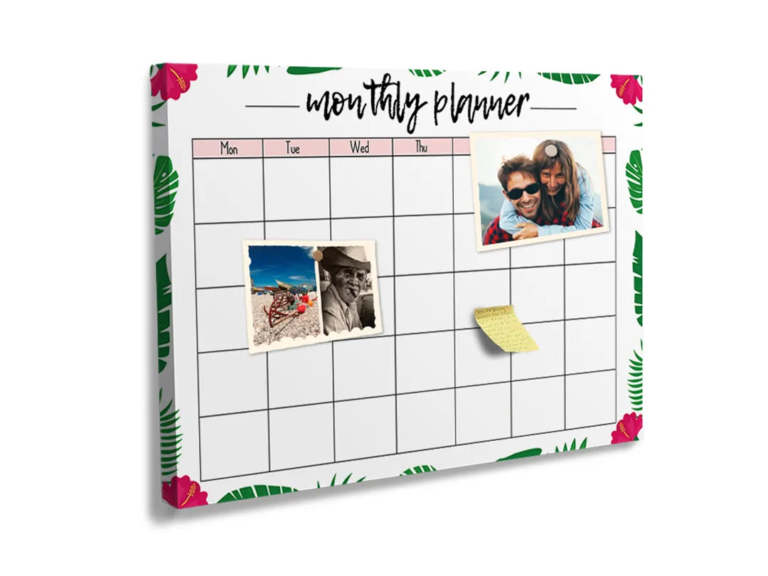 Kurkborden op canvas met botanische maandplanner – formaat 60 × 40 cm