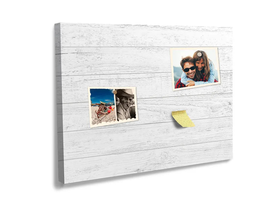 Kurkborden op canvas met wit houten plankenpatroon – formaat 60 × 40 cm