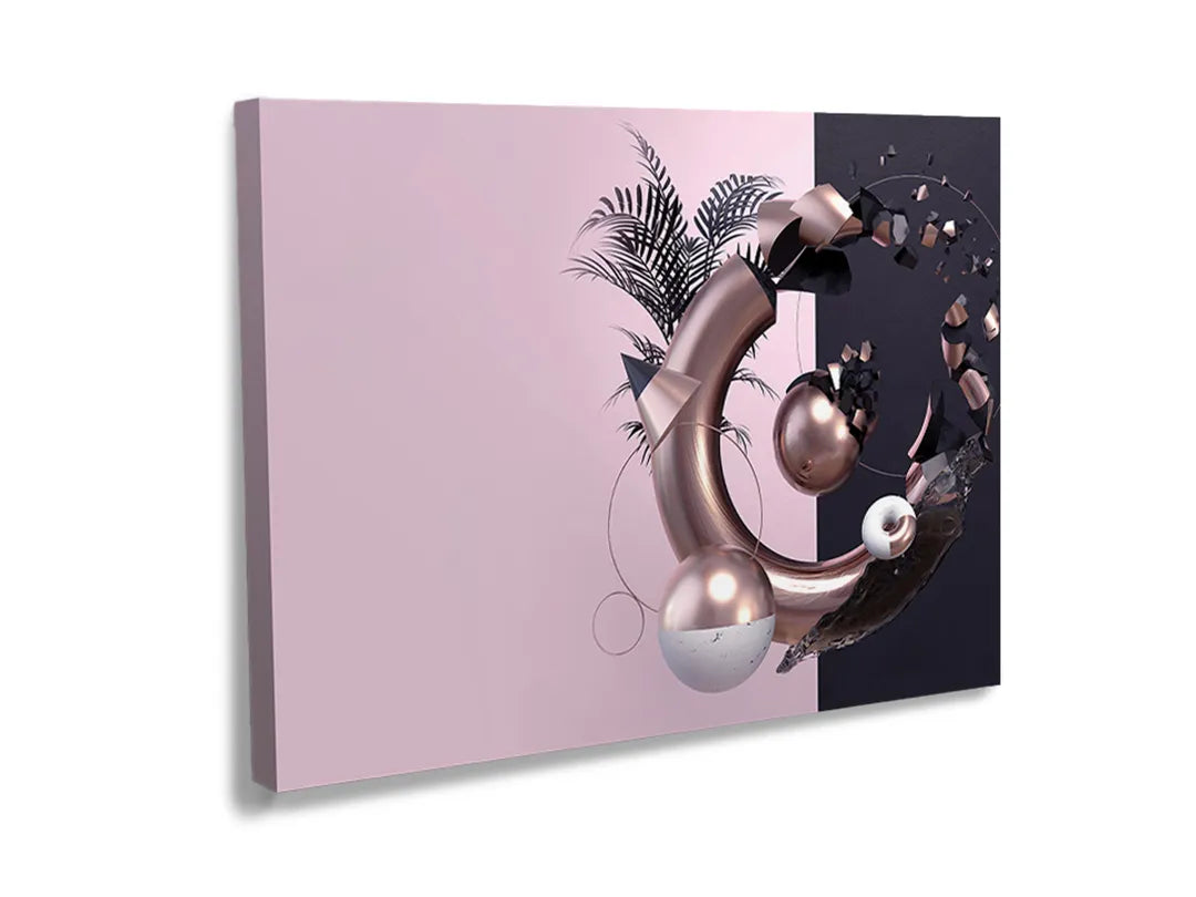 Kurkborden op canvas met abstracte 3d compositie in roze en zwart – formaat 120 × 80 cm