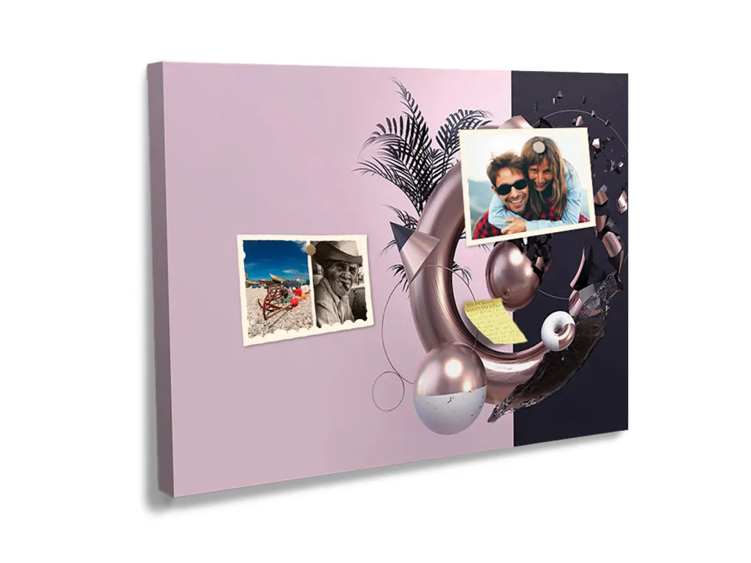 Kurkborden op canvas met abstracte 3d compositie in roze en zwart – formaat 60 × 40 cm