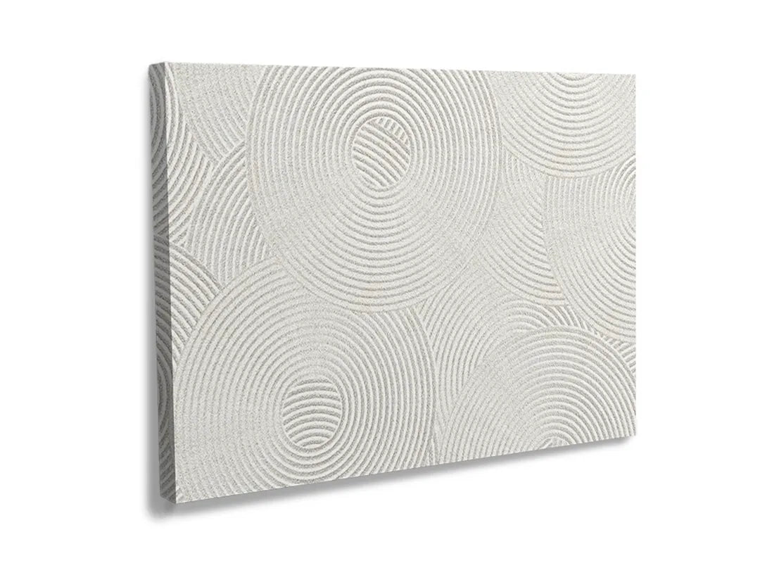 Kurkborden op canvas met wit reliëfpatroon met cirkels – formaat 120 × 80 cm