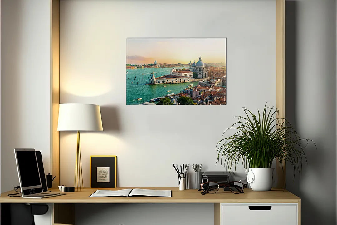 Kurkborden op canvas met venetië in zacht ochtendlicht – formaat 140 × 100 cm