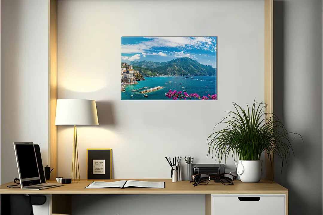Kurkborden op canvas met kleurrijke amalfikust – formaat 140 × 100 cm