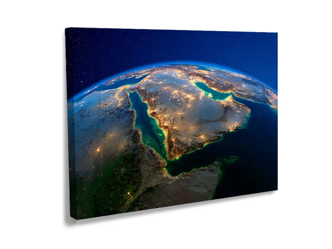 Kurkborden op canvas met aarde vanuit de ruimte – formaat 120 × 80 cm