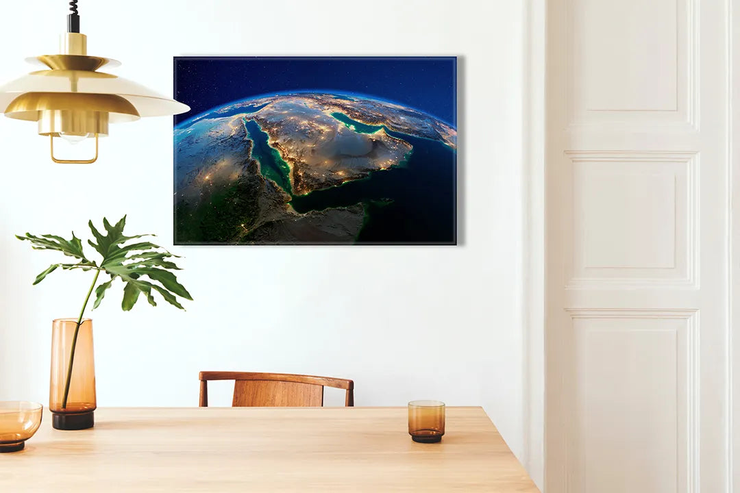 Kurkborden op canvas met aarde vanuit de ruimte – formaat 100 × 70 cm