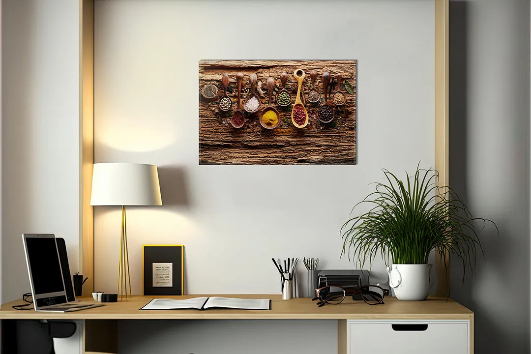 Kurkborden op canvas met kruiden en specerijen in glazen potten – formaat 140 × 100 cm