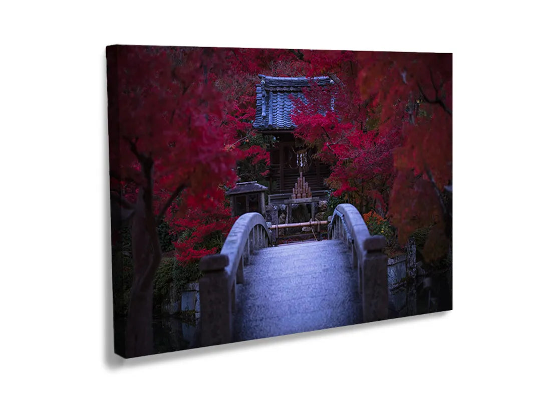 Kurkborden op canvas met donkere gang met rode bloemen – formaat 120 × 80 cm