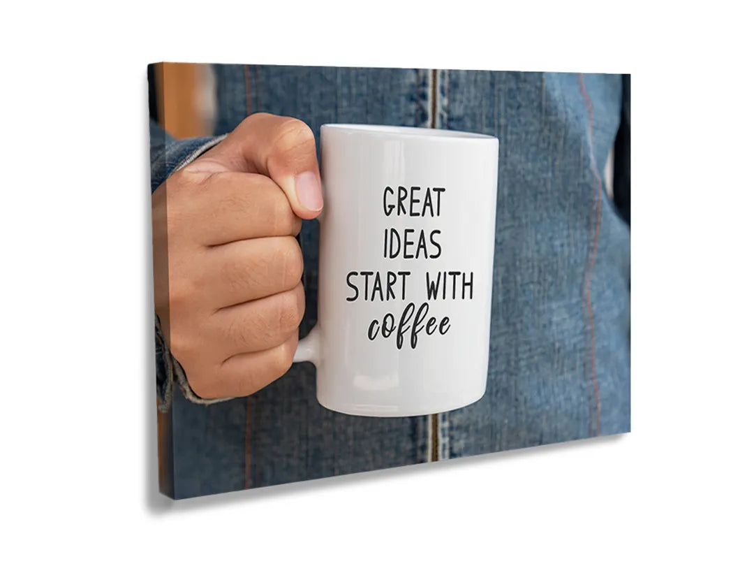 Kurkborden op canvas met koffiemok met creatieve quote – formaat 120 × 80 cm