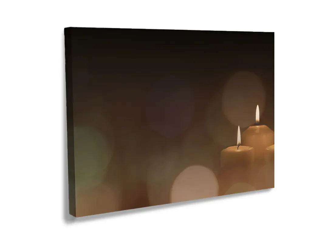 Kurkborden op canvas met kaarslicht met zachte bokeh – formaat 120 × 80 cm