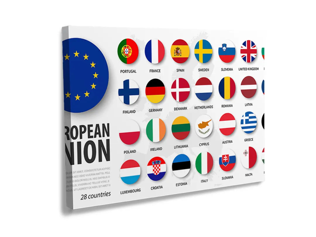 Kurkborden op canvas met vlaggen van de europese unie – formaat 120 × 80 cm
