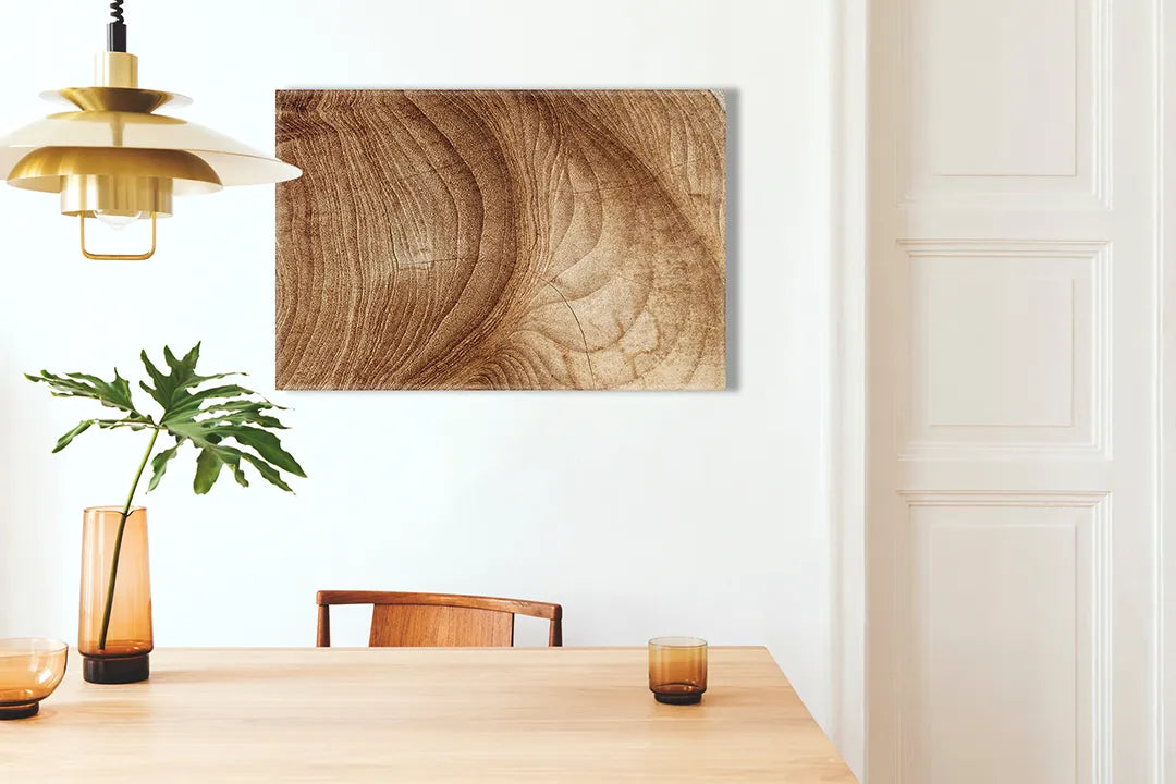 Kurkborden op canvas met natuurlijke houtnerf in warme tint – formaat 100 × 70 cm