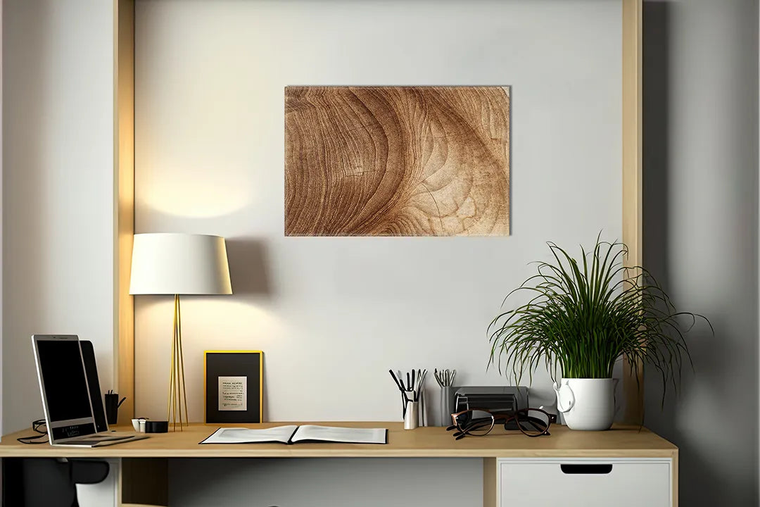 Kurkborden op canvas met natuurlijke houtnerf in warme tint – formaat 140 × 100 cm