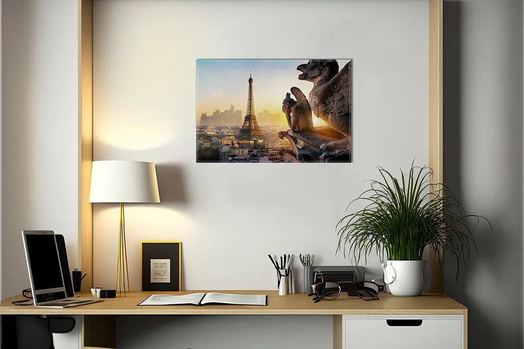 Kurkborden op canvas met parijs met eiffeltoren en toerist – formaat 140 × 100 cm