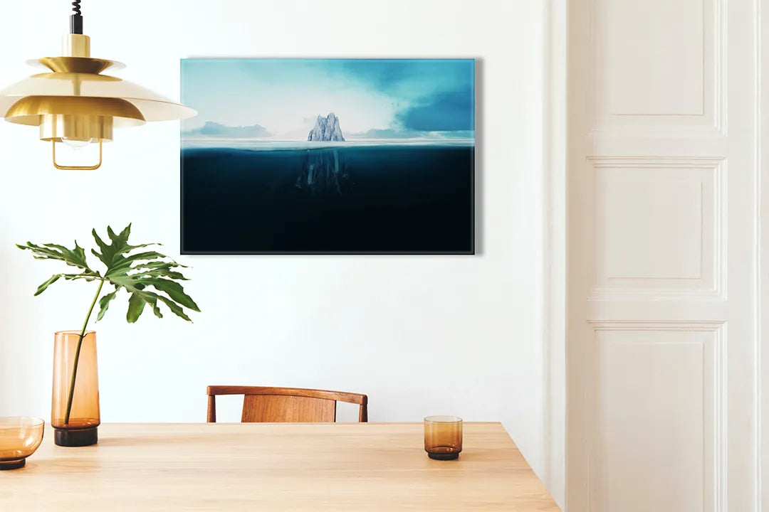 Kurkborden op canvas met ijsberg in een stille oceaan – formaat 100 × 70 cm