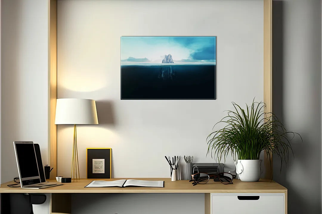 Kurkborden op canvas met ijsberg in een stille oceaan – formaat 140 × 100 cm