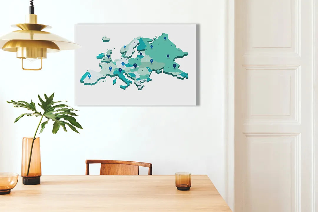 Kurkborden op canvas met groene kaart van europa – formaat 100 × 70 cm
