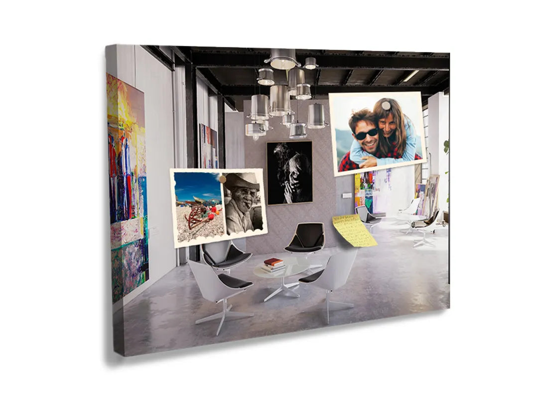 Kurkborden op canvas met modern interieur met kunstwerken – formaat 60 × 40 cm