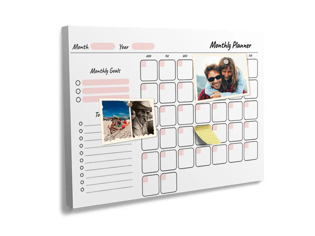 Kurkborden op canvas met minimalistische maandplanner – formaat 60 × 40 cm