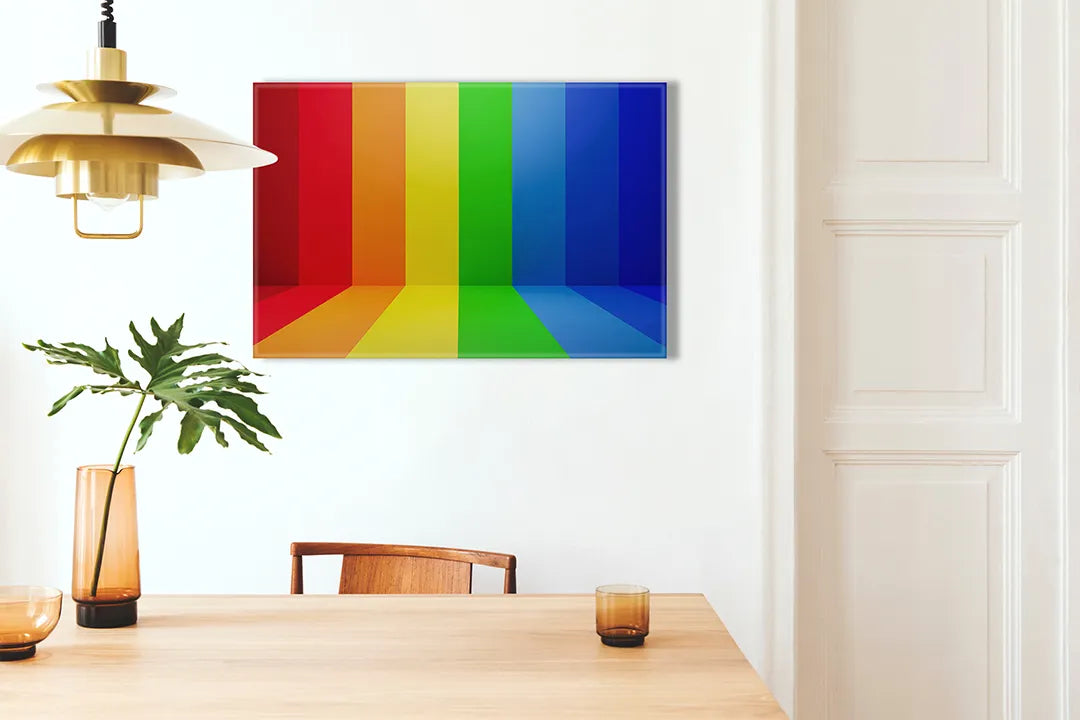 Kurkborden op canvas met regenboogtunnel in felle kleuren – formaat 100 × 70 cm