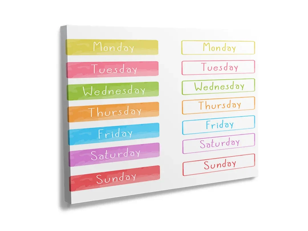 Kurkborden op canvas met kleurrijke dagen van de week – formaat 120 × 80 cm