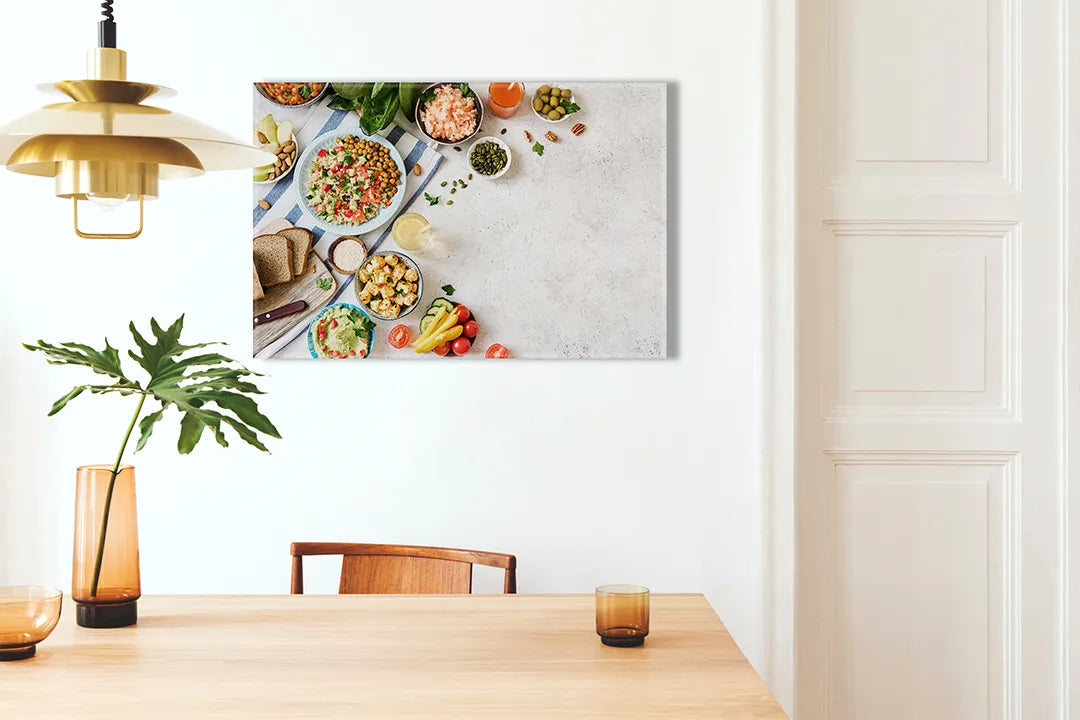 Kurkborden op canvas met gezonde gerechten en ingrediënten – formaat 100 × 70 cm