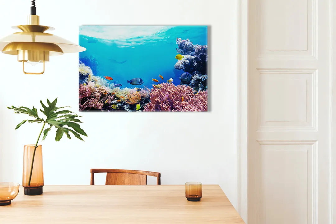 Kurkborden op canvas met kleurrijk koraalrif onder water – formaat 100 × 70 cm