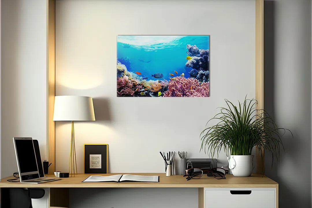 Kurkborden op canvas met kleurrijk koraalrif onder water – formaat 140 × 100 cm