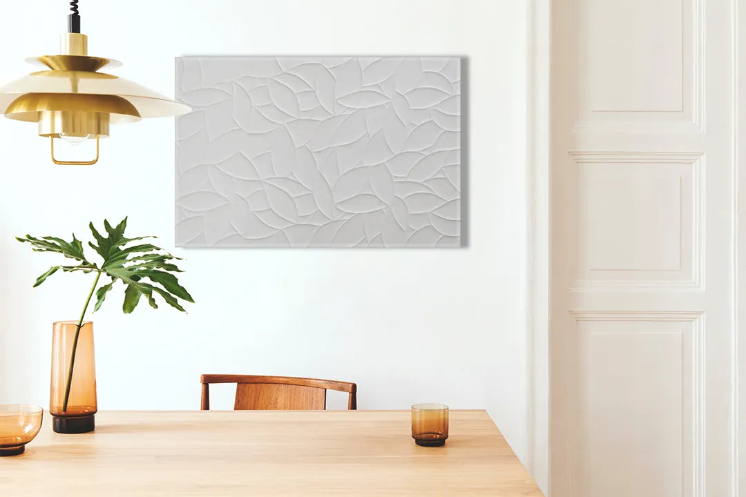 Kurkborden op canvas met wit driedimensionaal golfpatroon – formaat 100 × 70 cm