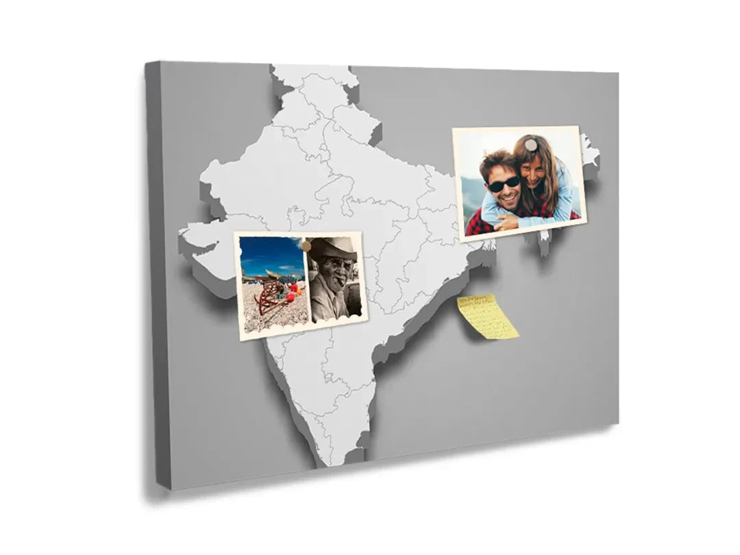 Kurkborden op canvas met driedimensionale kaart van india – formaat 60 × 40 cm