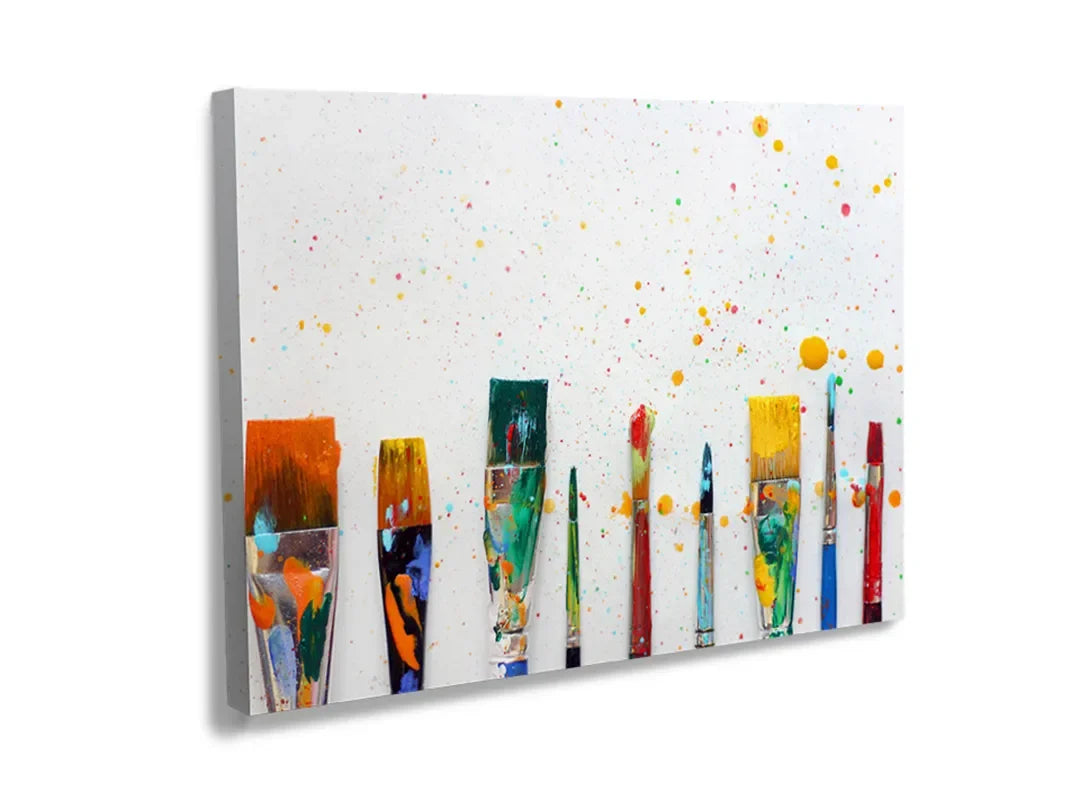 Kurkborden op canvas met kleurrijke verfpotten op witte achtergrond – formaat 120 × 80 cm