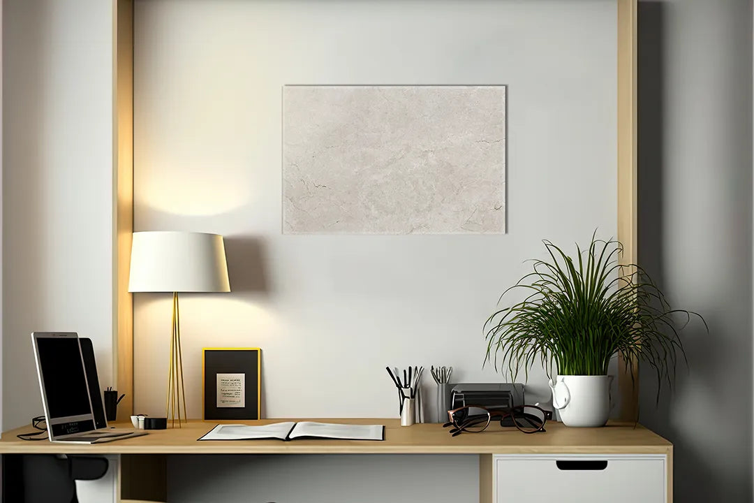 Kurkborden op canvas met lichte beige steenstructuur – formaat 140 × 100 cm